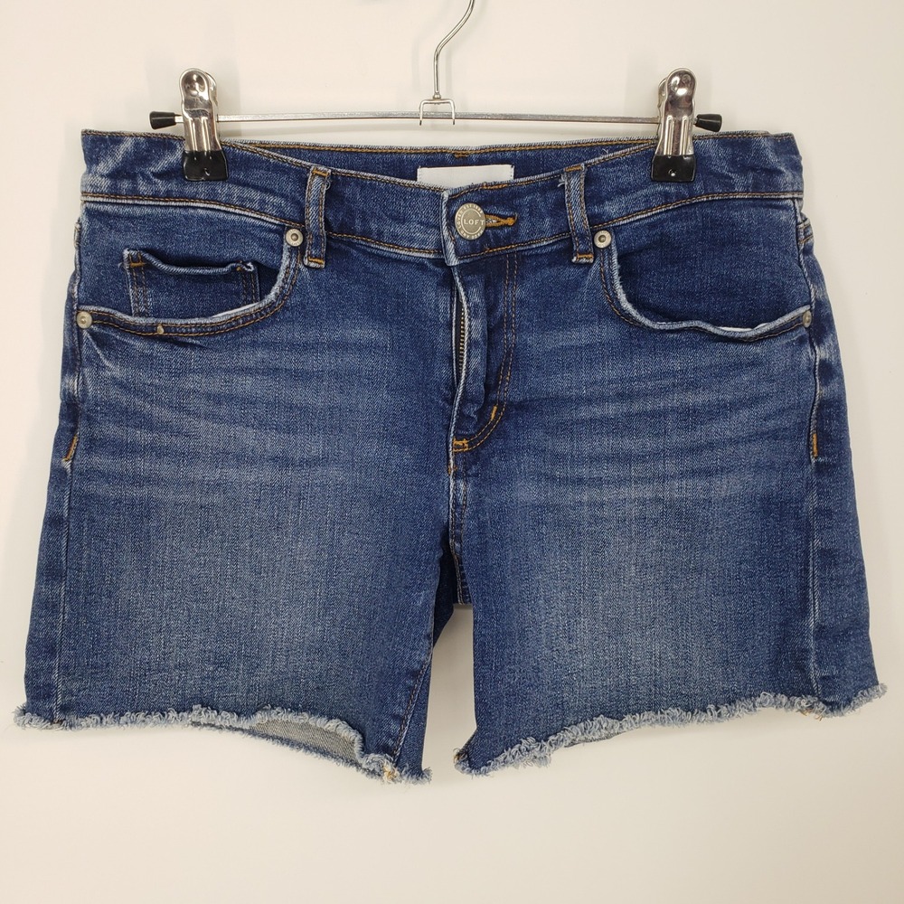 LOFT Denim Cut Off Shorts Womens Size 26 2 Low Rise Raw Hem Medium Wash Blue